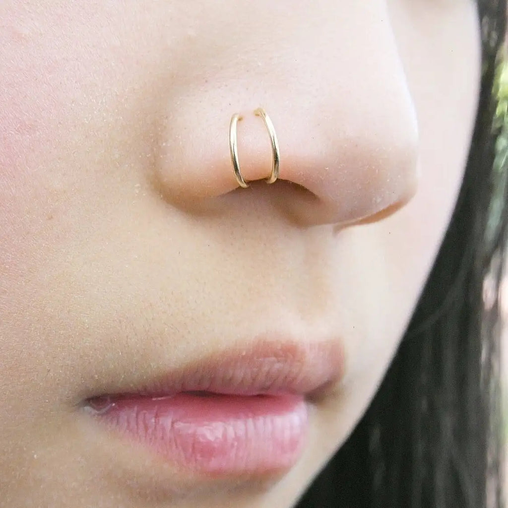 Elevate Your Style with Our Double Layers Stainless Steel Nose Ring Studs - 20G Hoops for Trendy Cartilage & Septum Piercings
