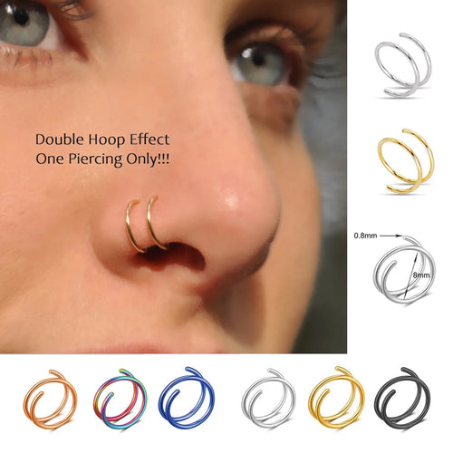 Elevate Your Style with Our Double Layers Stainless Steel Nose Ring Studs - 20G Hoops for Trendy Cartilage & Septum Piercings