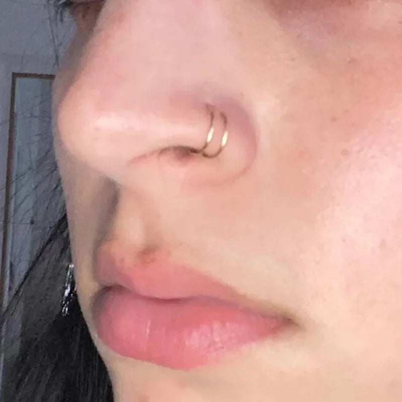 Elevate Your Style with Our Double Layers Stainless Steel Nose Ring Studs - 20G Hoops for Trendy Cartilage & Septum Piercings